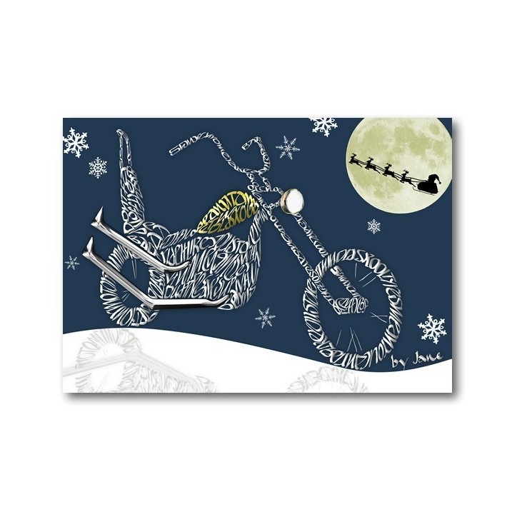 Vanhan koulun moottoripyörä - joulukortti