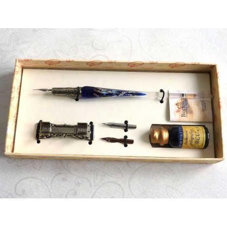 Silver Leaf Glass Calligraphy Pen Set With Pen Rest