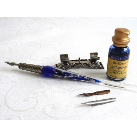 Silver Leaf Glass Calligraphy Pen Set With Pen Rest