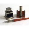 Pluma de caligrafía de madera, tintero y portaplumas