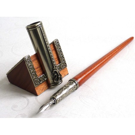 Stylo en bois calligraphie, encrier et porte-stylo