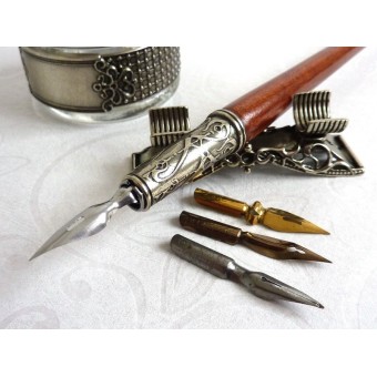 Træ kalligrafi pen, blækhus og pen indehaveren 2