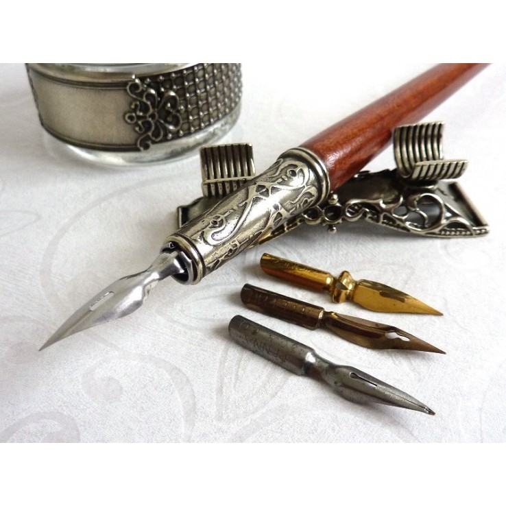 Stylo de calligraphie en bois, encrier et porte-stylo