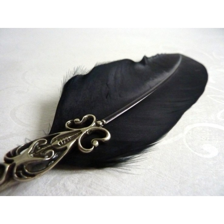 Feather Quill Dip Pen Inkwell & Pen Holder
