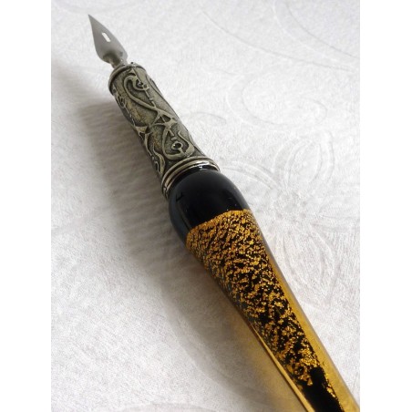Stylo de calligraphie en verre feuille d'or, plumes et encre