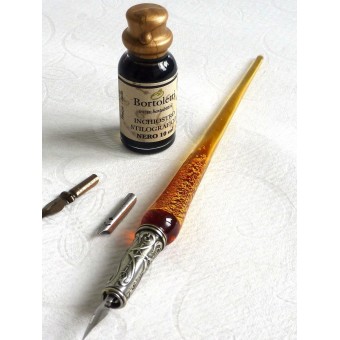 Pan de oro caligrafía vidrio pluma, plumillas y tinta