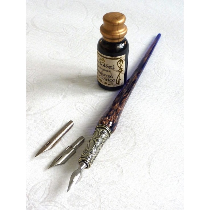 Stylo calligraphie cuivre et verre