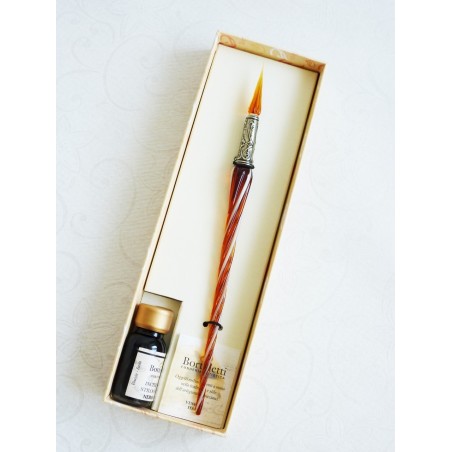 Penna calligrafica in vetro ritorto e pennino in vetro