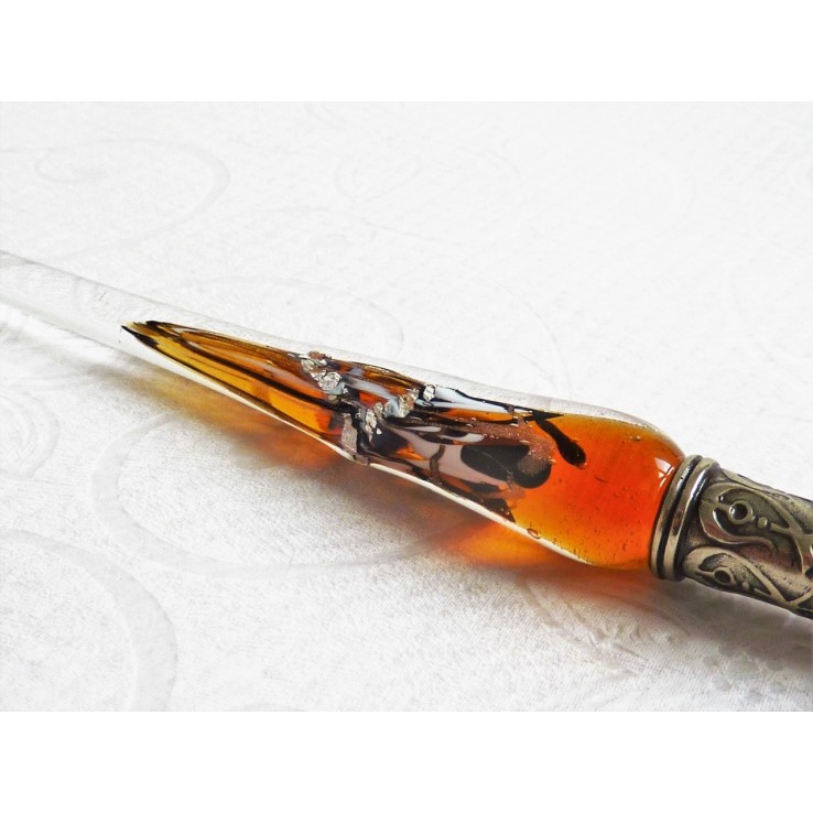 Silver leaf glass pen with glass nib