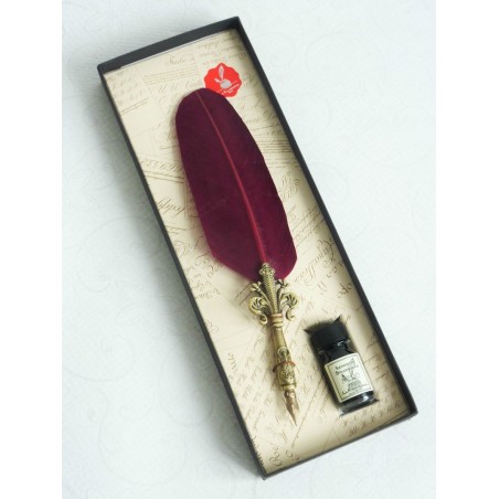 Fleur De Lys höyhen sulka ja muste setti - viininpunainen