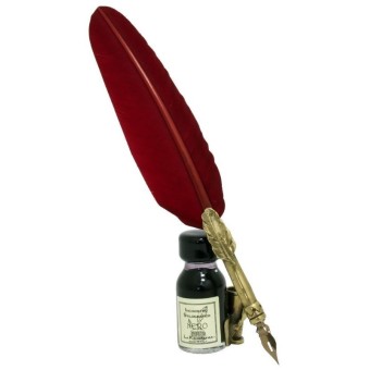 Burgundy Feather Design Quill, Stand & Ink Set