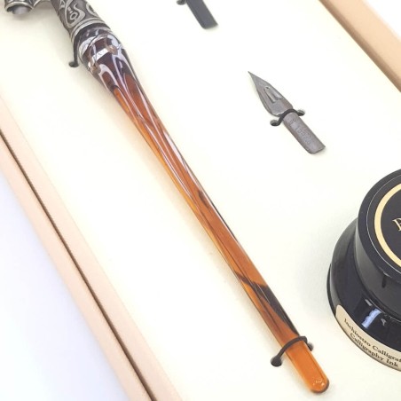 Penna calligrafia obliqua - vetro foglia argento