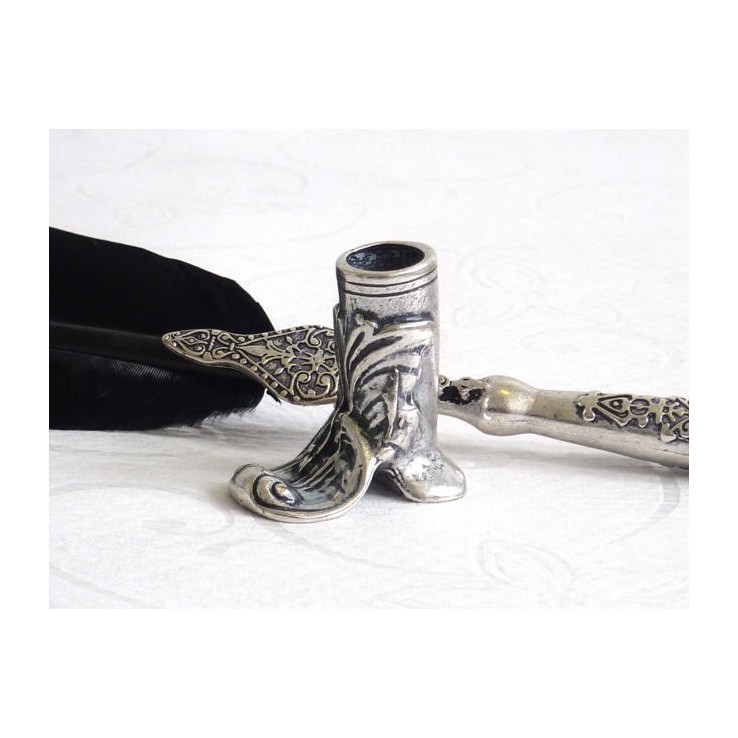 Black Feather Pen, Boot Holder & Ink